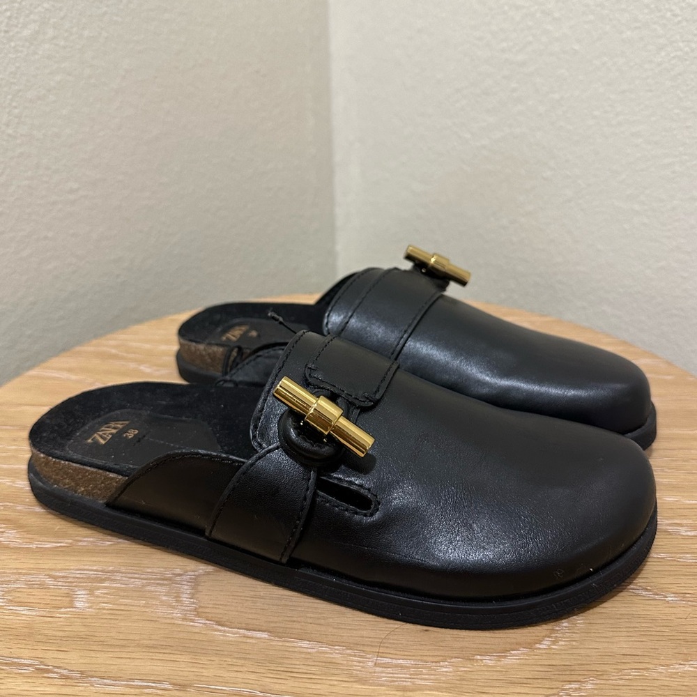 Zara Black Mules with Gold Buckle - Picture 2 of 3